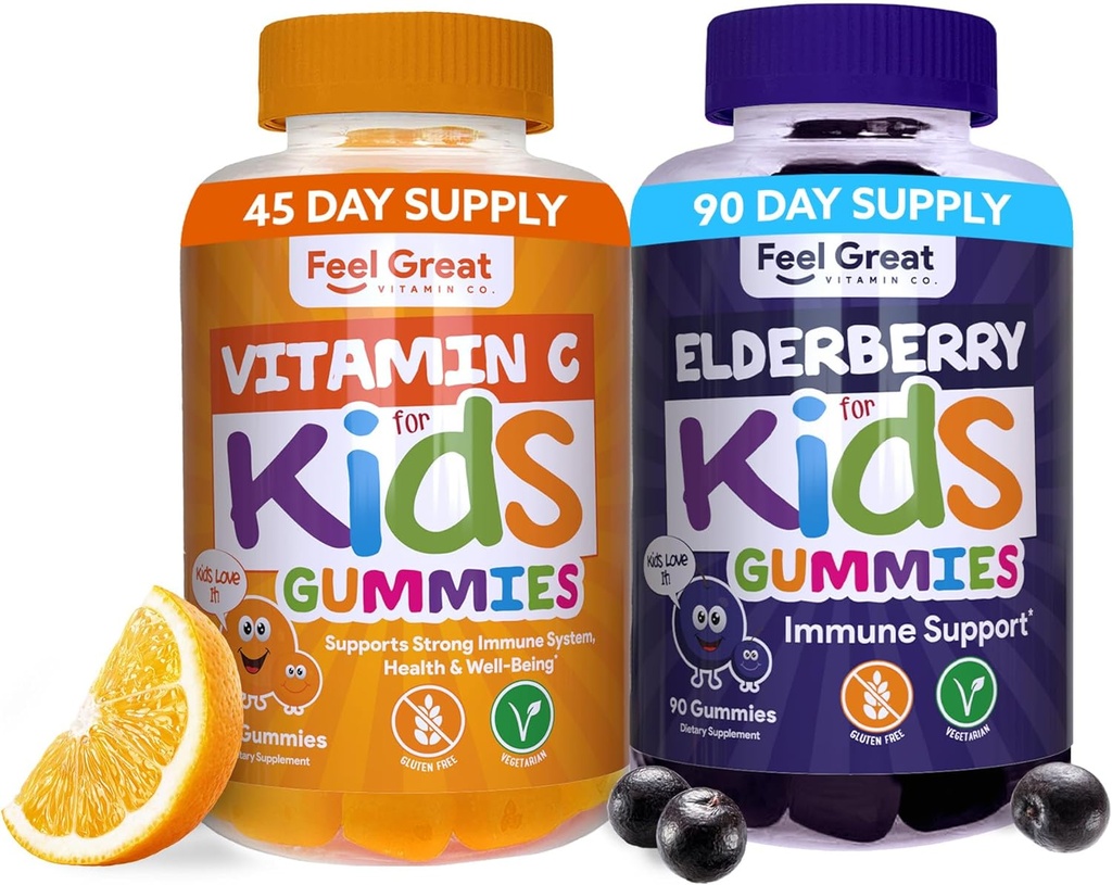 Känn Great Immune Support Gummies for Kids Duo - 90 Day Supply - Zink, Vitamin C, Elderberry - Gluten Free, Plant Based - Tasty Berry & Citrus Gummies