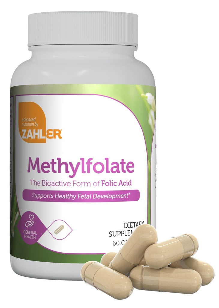 Zahler Methylfolate - Tukee tervettä sikiön kehitystä ja geneettistä terveyttä - Methylated Folic Acid from 1000 mcg DFE L-Metyylifolate - Kosher Non GMO Methyl Folate Supplement for Women (60 kapselia)