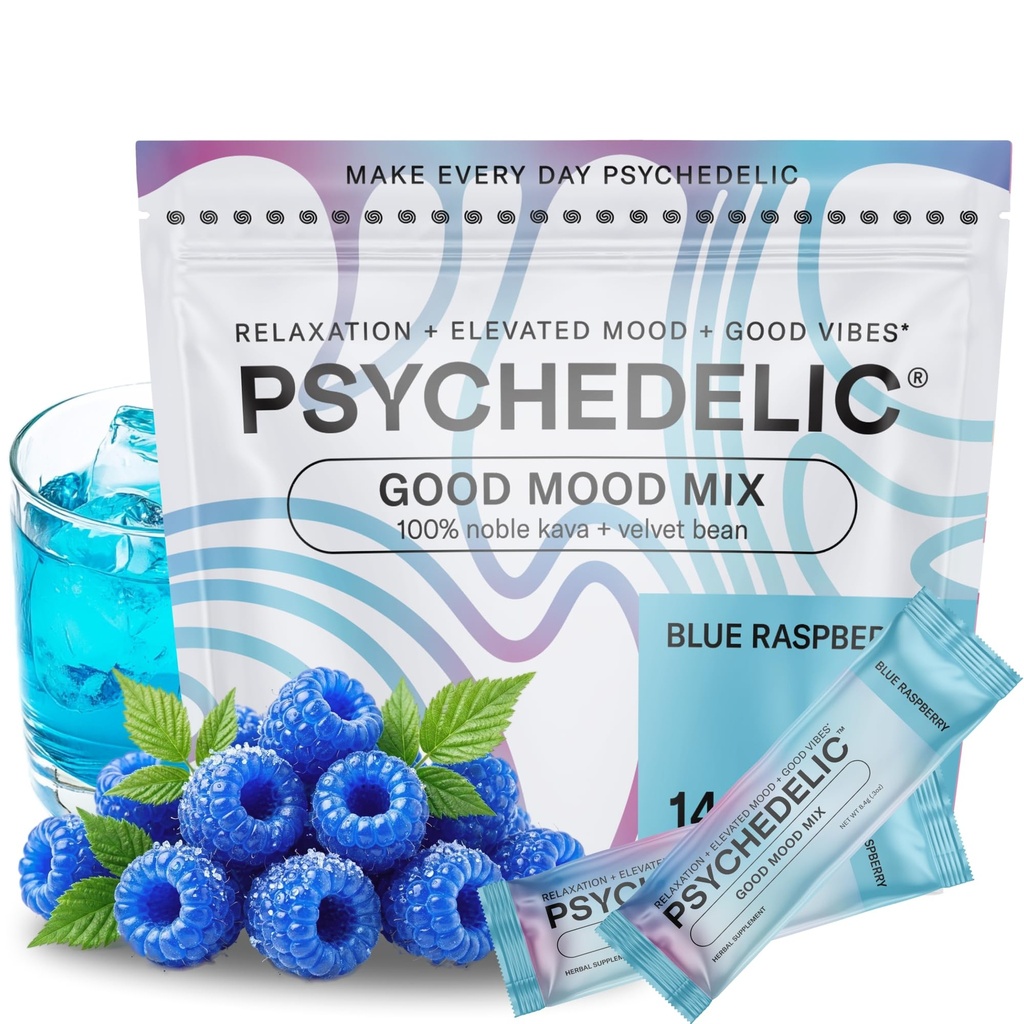 Helppo alkoholi Vaihtoehto Buzz - Calming Kava Drink Mix (14x5.5g) Maustettu Kava Powder - Calming Drink Powder Packets - Helppo avata yhden tarjoilun juomia - 14 rauhallinen Packets - Sininen vadelma