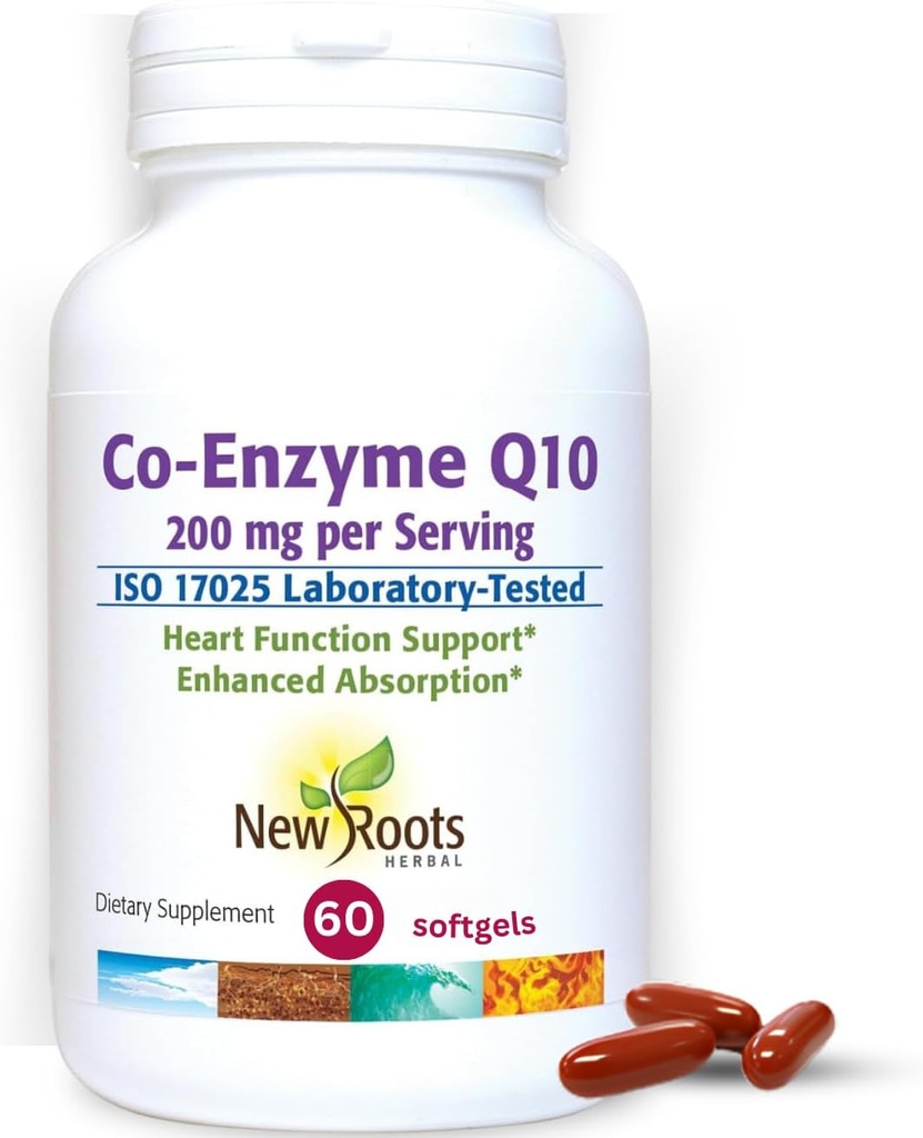 NEW ROOTTS HERBAL CoQ10 Supplement Coenzyme Q10 (60 Softgels) 200 mg ...