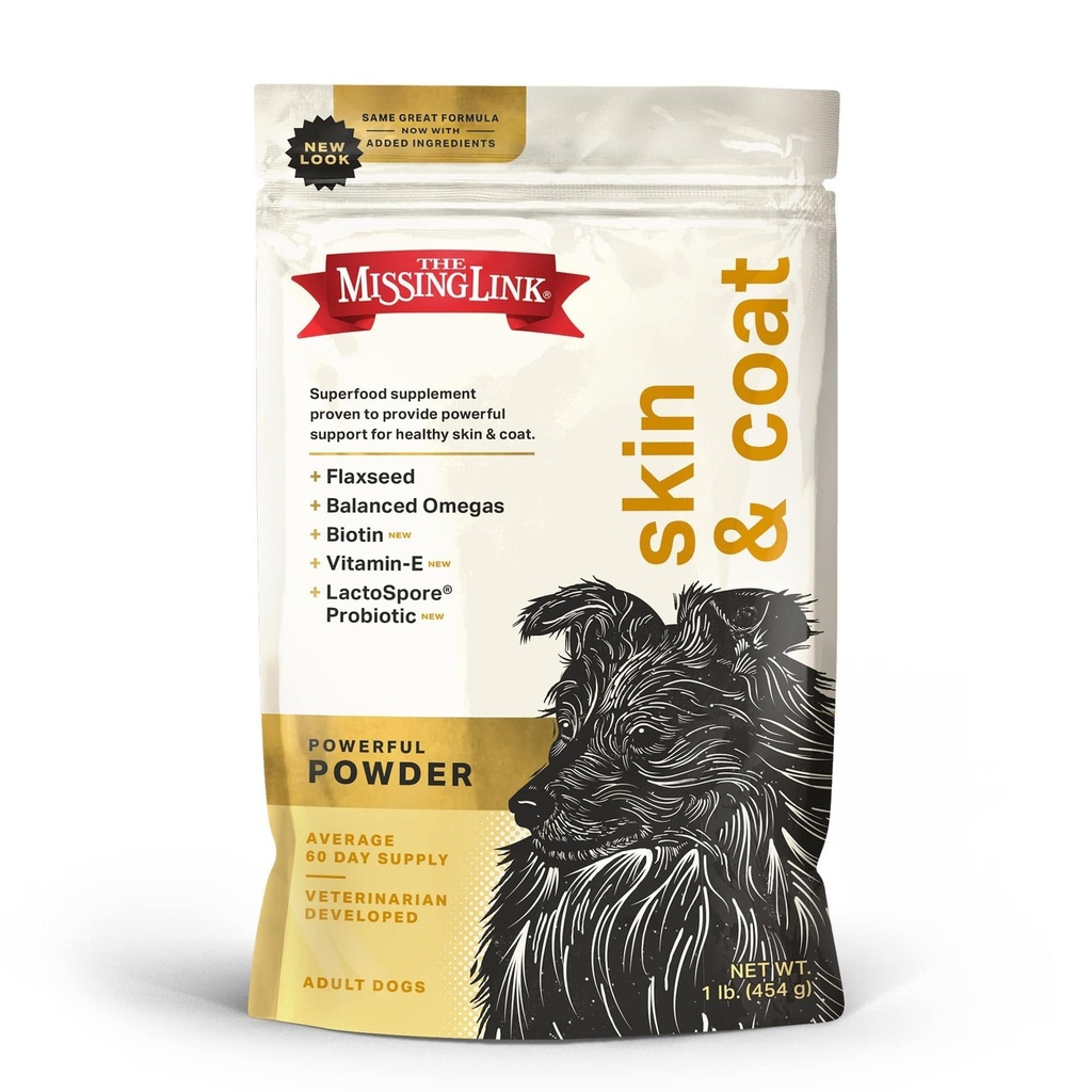 Puuttuva Link Skin & Coat + Probiootit täydentää 1lb Bag - Tehokas Superfood Powder koirille tukee terve iho & kiiltävä turkki, edistää hiusten kasvua