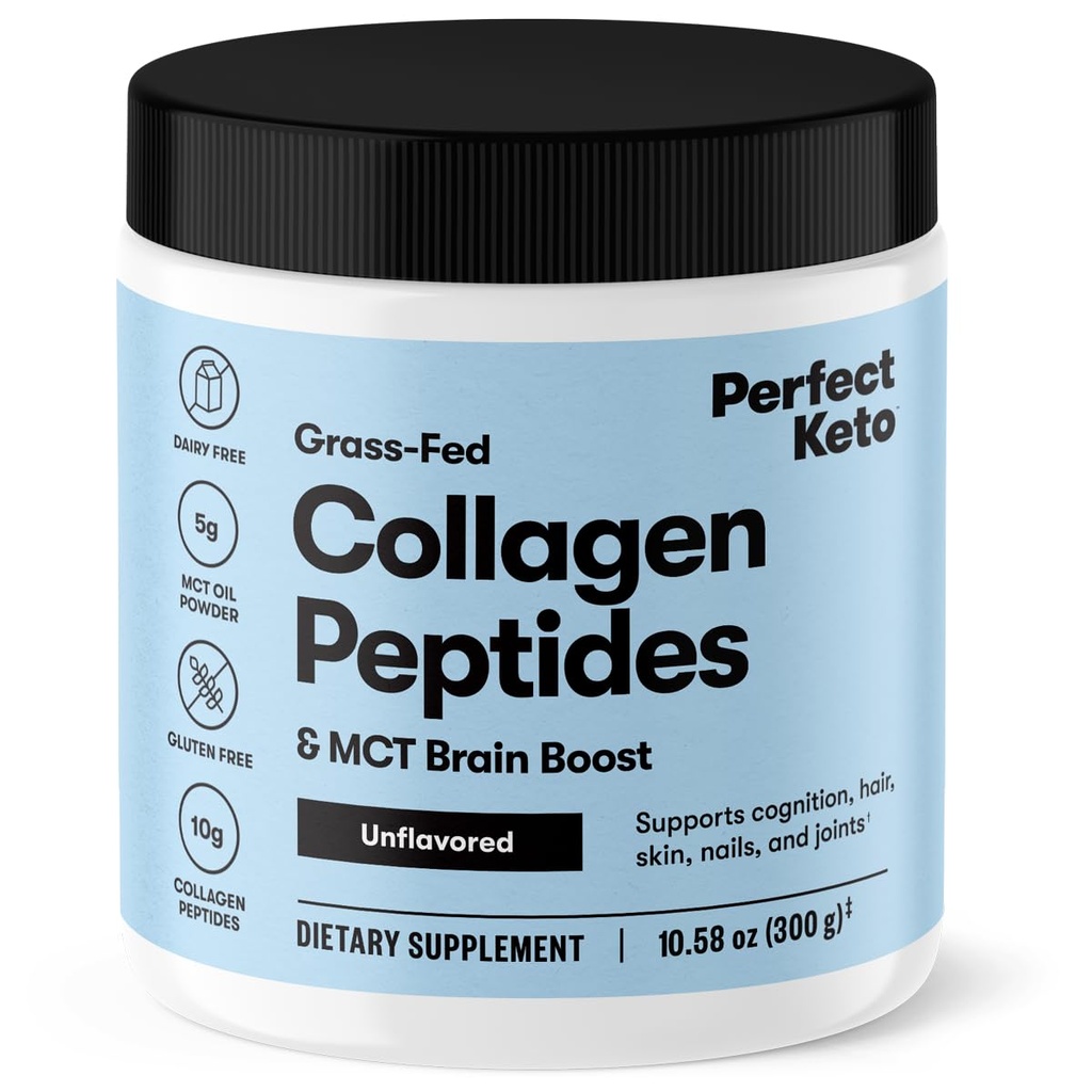 Täydellinen Keto Collagen Peptides Protein Powder with MCT Oil, Hydrolysed Collagen, tyyppi I & III Supplement, Gluteeniton, Grass Fed, Low Carb, Keto Coffee Creamer, Collagen for Women & Men, Ei maukasta