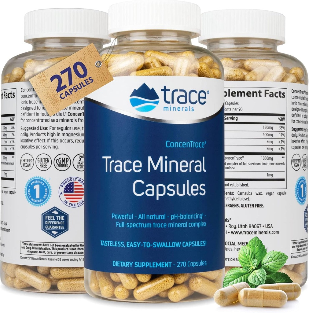 Trace Minerals Low-Sodium Concentrace kapselit - täydentää tukea Luun terveys & kehon energia - terve Hydration & Electrolyte tuki täydentää - 270 kapselia (90 tarjoilua