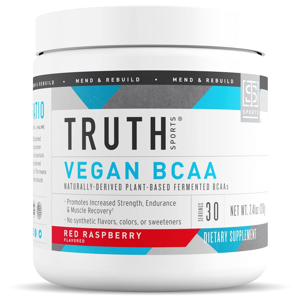 Sanningen Nutrition Vegan BCAA Powder-2:1:1 Ratio Natural BCAAs Amino Acids Powder för energi, muskelbyggnad, Post Workout Recovery Drink för muskelåterställning (Red Raspberry, 30 Servings)