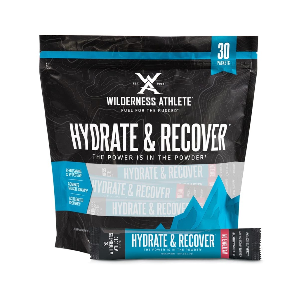 Wilderness Athlete - Hydrate & Recover | Liquid Hydration Packets Electrolyte Drink Mix - Återställ snabbare med Bcaas - 30 Single Serving Hydrate Packets (Watermelon)