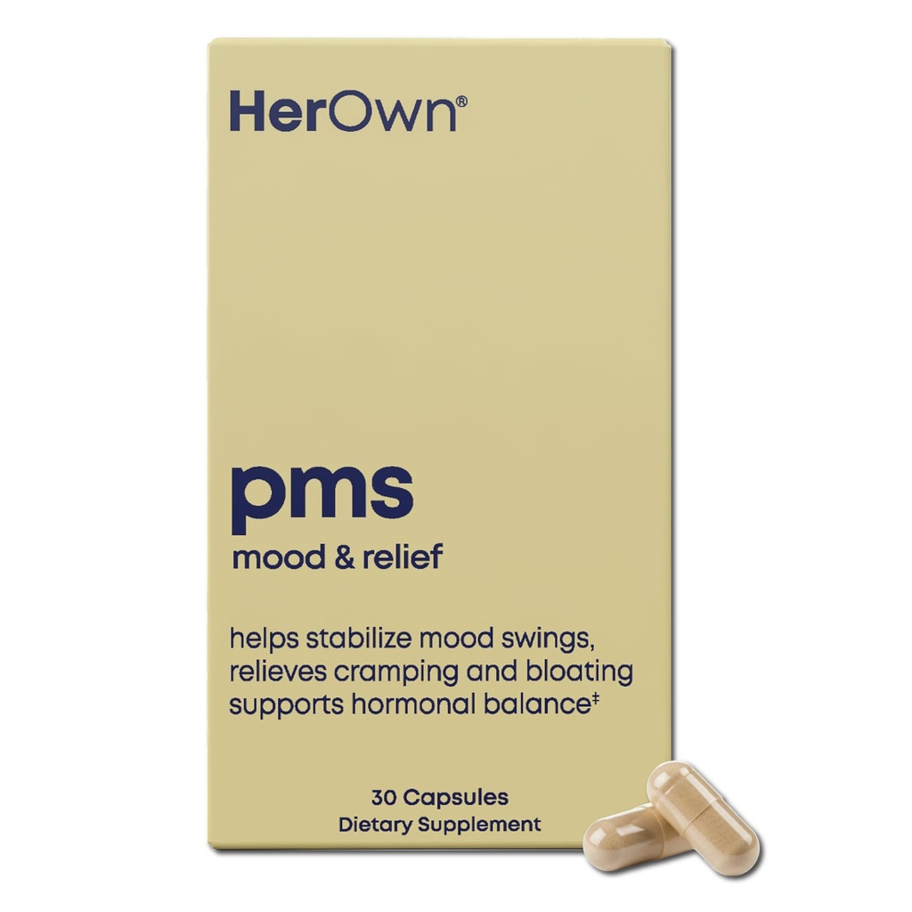 hänen oma PMS, tukee PMS-oireita, edistää positiivinen mieliala, luonnollinen hormoni tasapaino, auttaa lievittää Cramping, kuumat välähdykset Menopause Relief, Gluteeniton ja soijaton, Vegaani, 30 kapselia, 30 tarjoilua