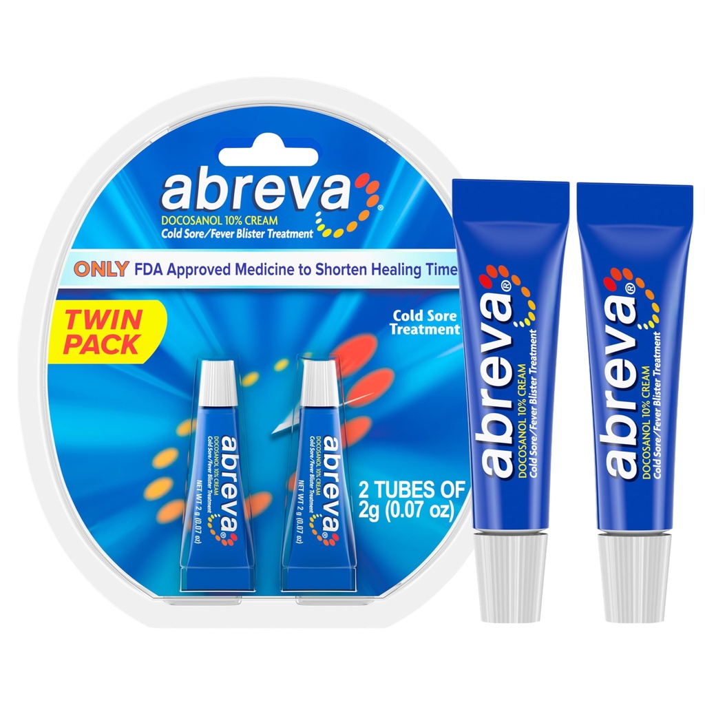 Abreva 10 prosenttia Docosanol kylmä ihottuma hoito, hoitaa kuume läpipainopakkaus 2,5 päivää - 0,07 oz putki x 2