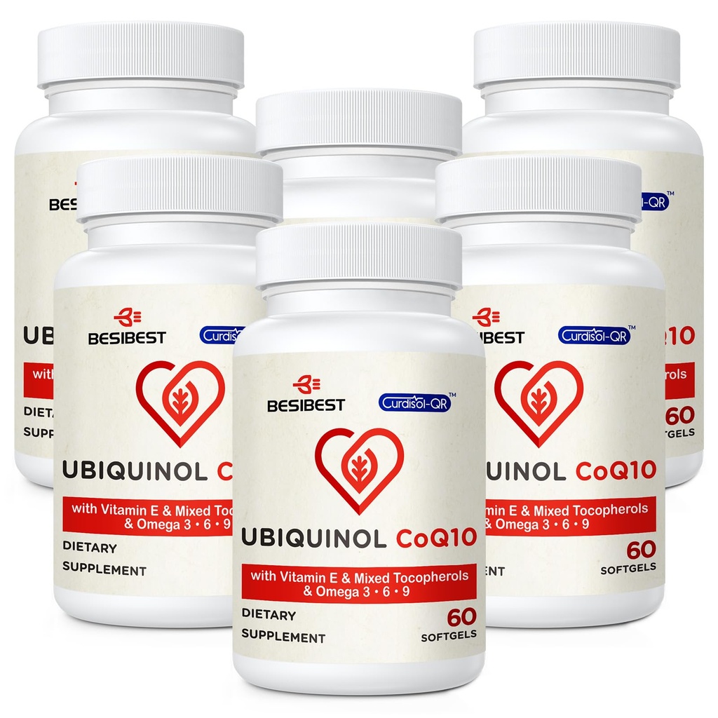 Ubiquinol CoQ10-600mg-Softgel, Active Coq10 Ubiquinol Supplement with Vitamiine E & Omega 3, 6, 9, High Absorption-Coenzyme-Q10, Tehokas antioksidantti energiantuotantoon, testattu, 360 Count