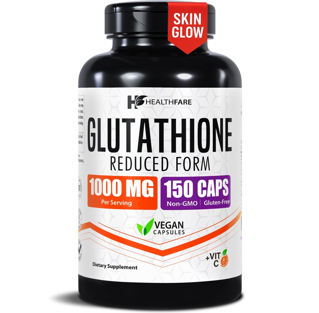 Healthfare Glutatione Supplement 1000 mg ... Erittäin puhdas 150 Vegaanikapselit Immuuni- ja detox- tuki 
