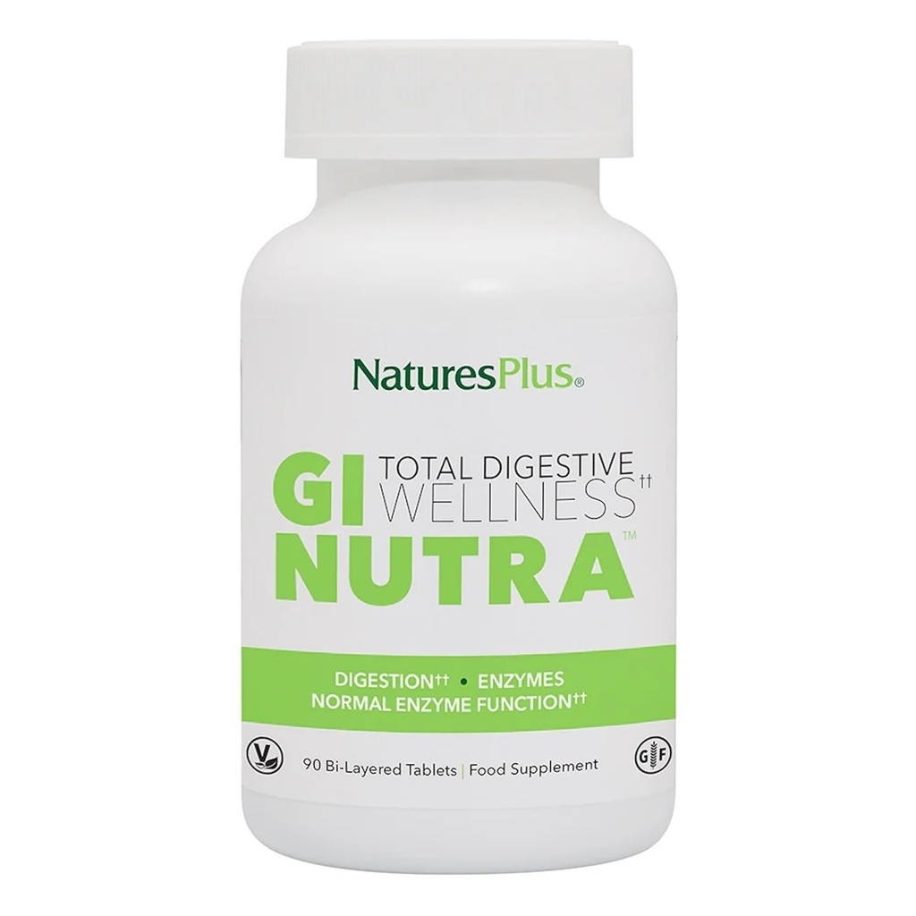 NaturesPlus GI Natural Total Digestive Wellness - 90 Bi- Layered Tablets - L-glutamiini, Probiootit, Prebiootit ja Enzymes - Gluteeniton - 30 tarjoilu