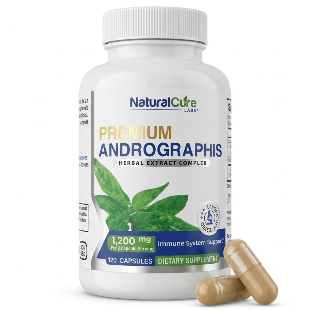 Natural Cure Labs Premium Andrographis Paniculata Extract 1,200 mg kanssa 100 mg Andrographolides Vegaani kapselit immuuni- ja ruoansulatuskanavan tukea, ei-GMO, gluteeniton, kasviperäisiä ravintolisä