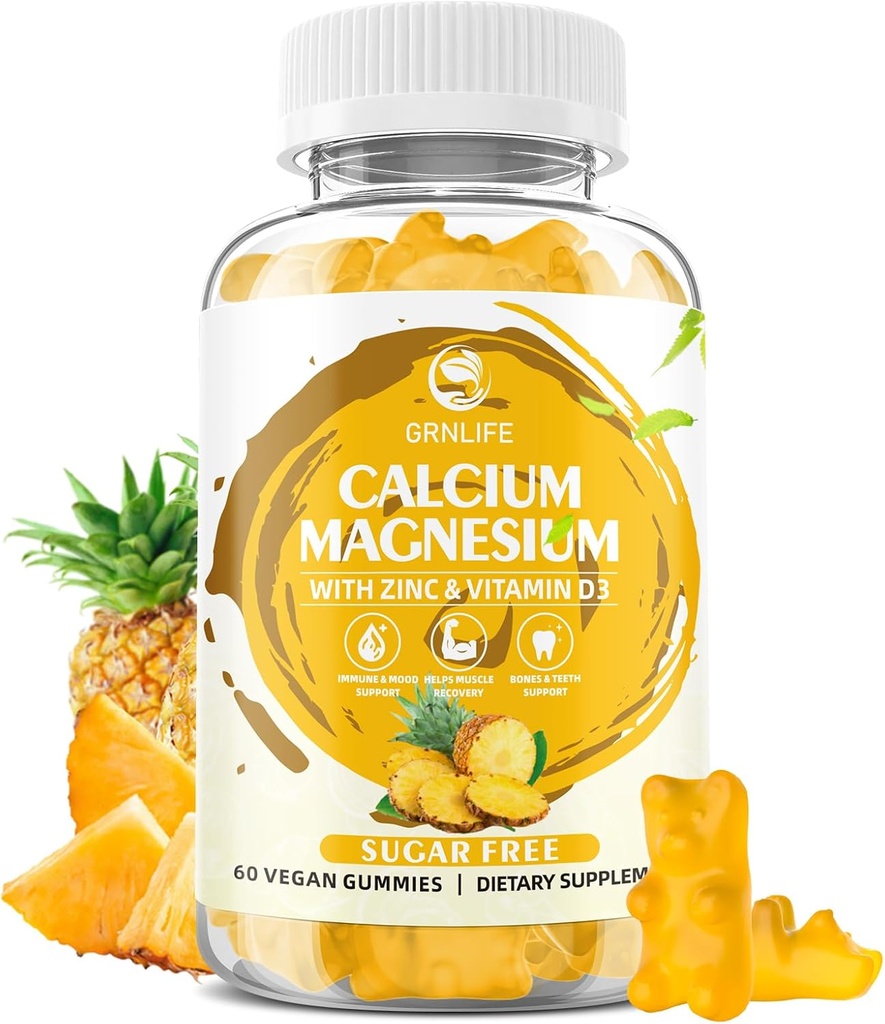 Kalsium Magnesiumsinkkiä D3-vitamiinia, sokerittomia kalsiumia Naiset, korkea teho Magnesiumia Luun ja lihasten terveyttä, Ananas maku - 60