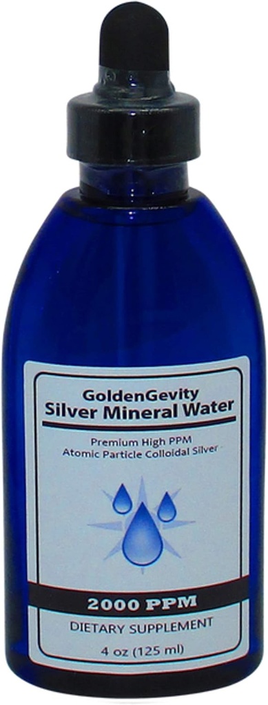 GoldenGevity 2000 PPM Colloidal Silver - 200x Mer Potent | Bioaktiv Atomic Size Partiklar av Silver Spår Mineraler | Kosttillskott | 4 oz Bottle