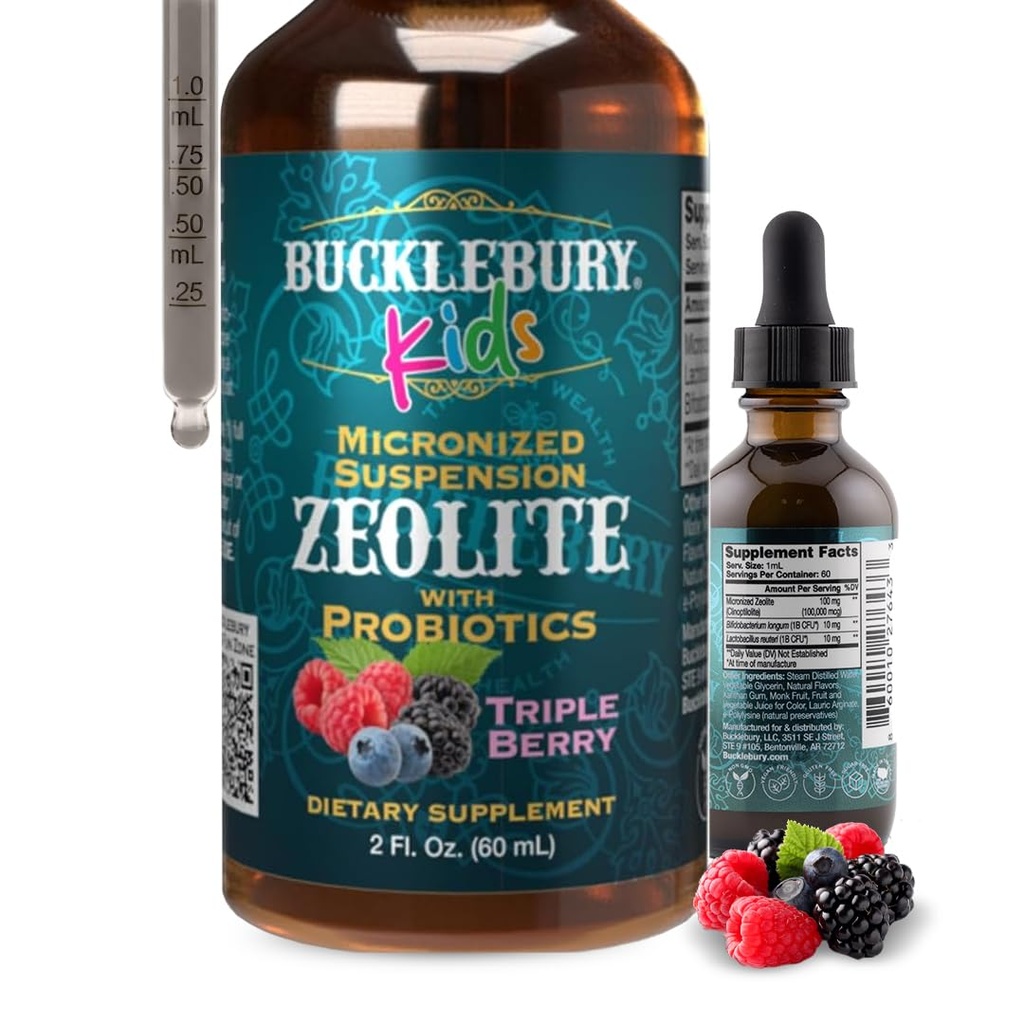BUCKLEBURY Liquid Zeolite Detox lapsille probiootit - Sokeriton Natural Berry Flavour Probiootit lapsille - Zeolite Heavy Metal Detox ja Immuuneja tukea - 2 Fl Oz