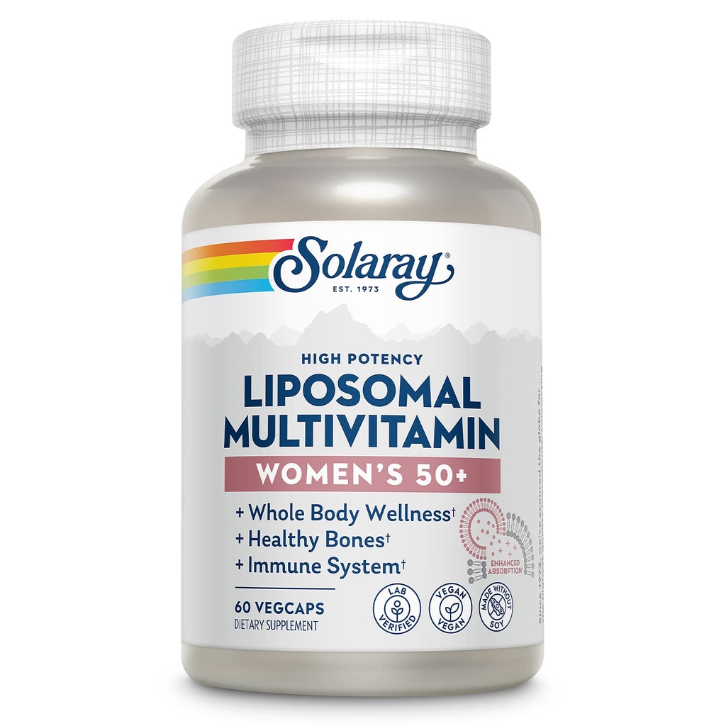 SOLARAY Liposomaalinen monivitamiini naisille 50 Plus, tehostettu imeytyminen rauta, D-vitamiini, C-vitamiini, B12, Biotiini & enemmän, Immuunituki & Bone Health, Vegan, 30 tarjoilua, 60 VegCaps