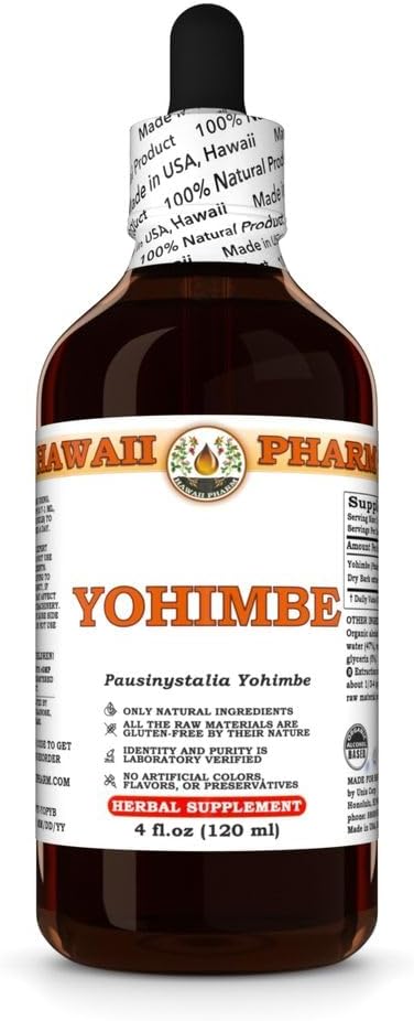 Yohimbe (Pausinystalia Yohimbe) Kuiva Bark Tincture, valmistettu Havaijilla, Kaikki luonnolliset, Vegan, Pure Liquid Extract - 4 fl.oz
