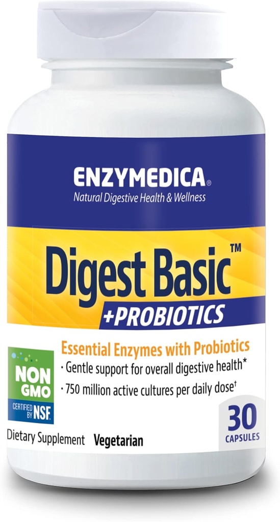 Enzymedica - Digest Basic + Probiotics, Essential Digestive Enzymes med probiotika, 30 kapslar FFP