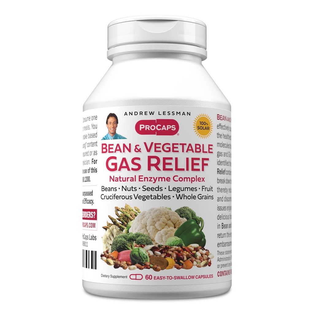 ANDREW LESSMAN Bean ja Vihanneskaasujen Relief 60 kapselia - Natural Enzyme Complex vähentää kaasua, turpoaminen papuja, Crucifing Vihannekset, hedelmät, viljat ja muut elintarvikkeet. Hellä ja tehokas