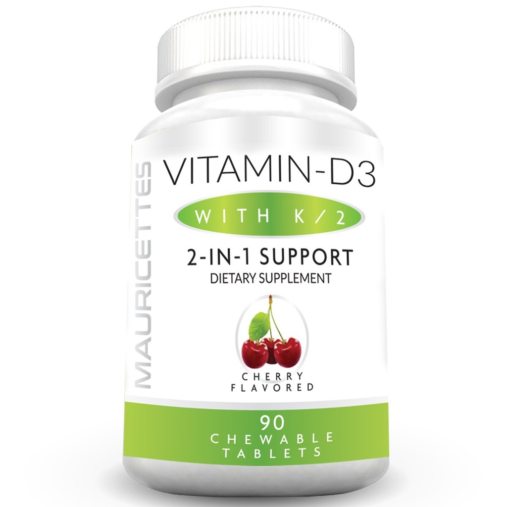 Mauricettes pureskeltava D3-vitamiini, jossa on K2 2-in-1 Bone & Heart Health Support .