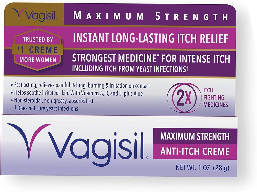 Vagisil suurin vahvuus feminiini anti-Itch Cream kanssa Bentsokaiini naisille, auttaa lievittää hiivan infektio Ärsytys, gynekologi testattu, nopeasti toimiva, rauhoittaa ja viileä iho, 1 oz