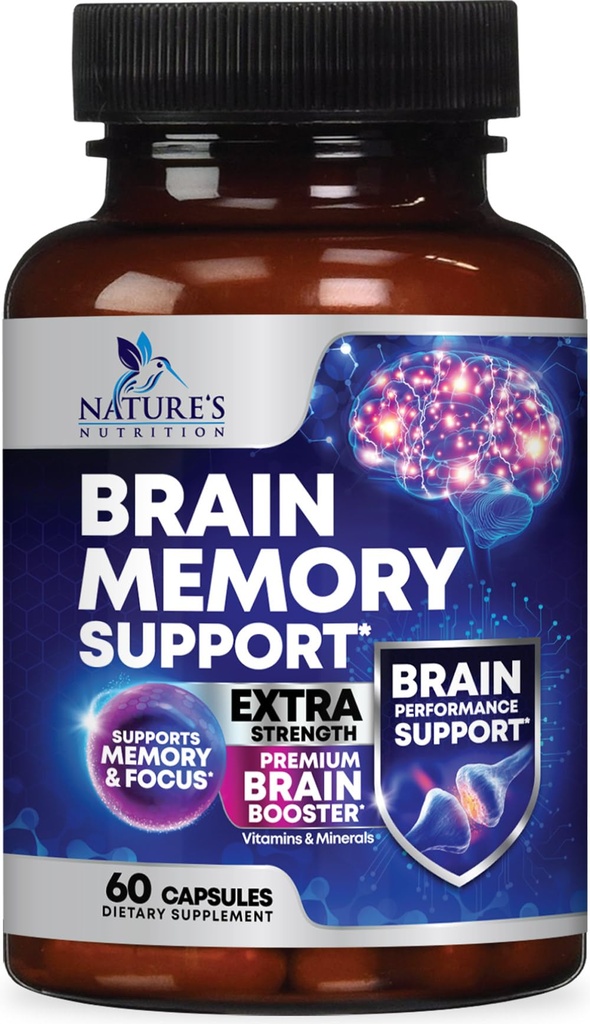 Brain Memory Supplement Pills - 3X Strength Nootropics for Concentration, Clarity & Focus Support - Brain Health Cognitive Vitamins med Bacopa, Phosphatidylserine & DMAE, Brain Booster - 60 kapslar