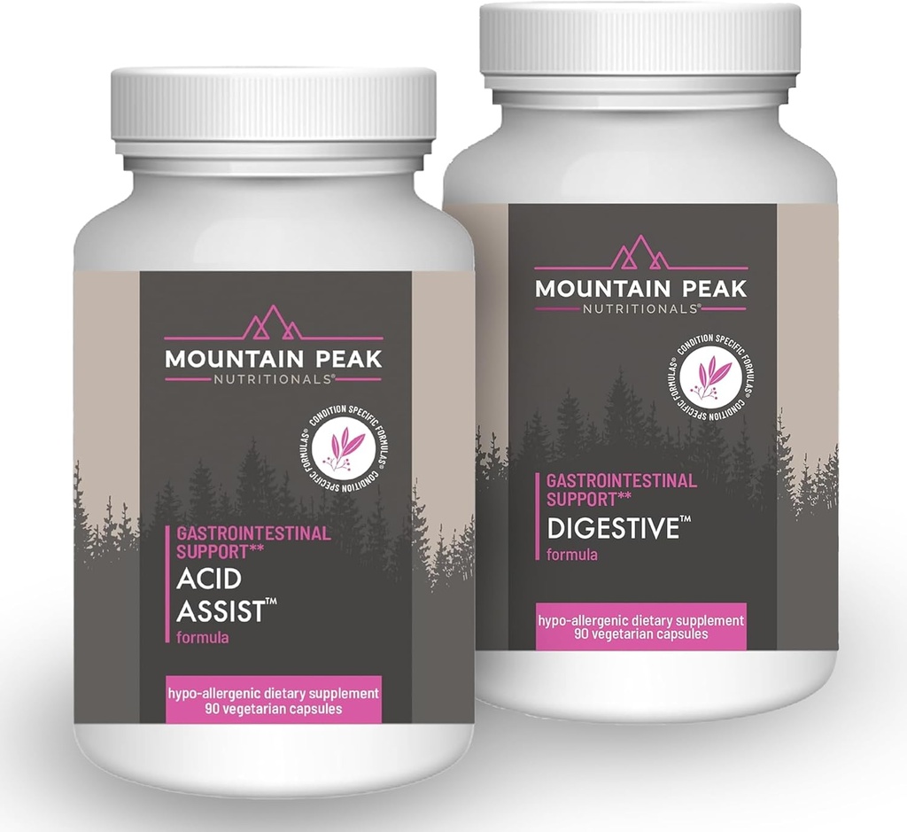 Mountain Peak Nutritionals Acid Assist & Digestive Support Combo Pack - Gastrointestinal & Digestive Health - Enzymer, Probiotika och näringsstöd - 90 vegetariska kapslar