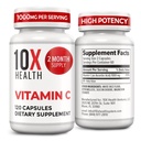 10X Hälso Vitamin C 1000mg - 120 kapslar Vitamin C, hög dos askorbinsyra för immunitet, antioxidantskydd, Collagen & Tissue Support för vuxna - VitaminC 1000 mg - Non-GMO, Gluten-Free