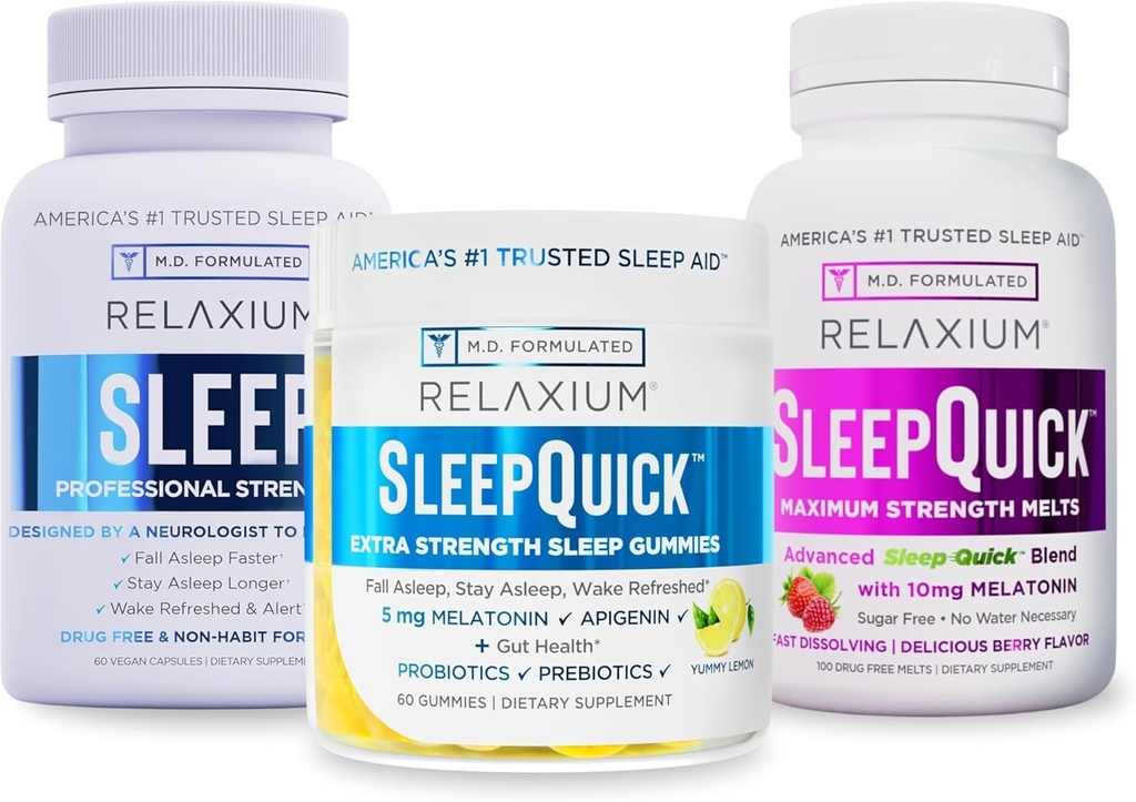 Relaxium unilääke 60 kapseli + unisulatteet + gammit (Perhepakkaus unilääke)