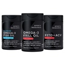 Sportforskning Triple Strength Omega-3 Fish Oil, Antarctic Krill Oil + Phospholipids, Choline & Astaxanthin Mini-Softgels, Keto Plus ACV 500mg av Apple Cider Vinegar & 1500mg goBHB Exogena Ketones