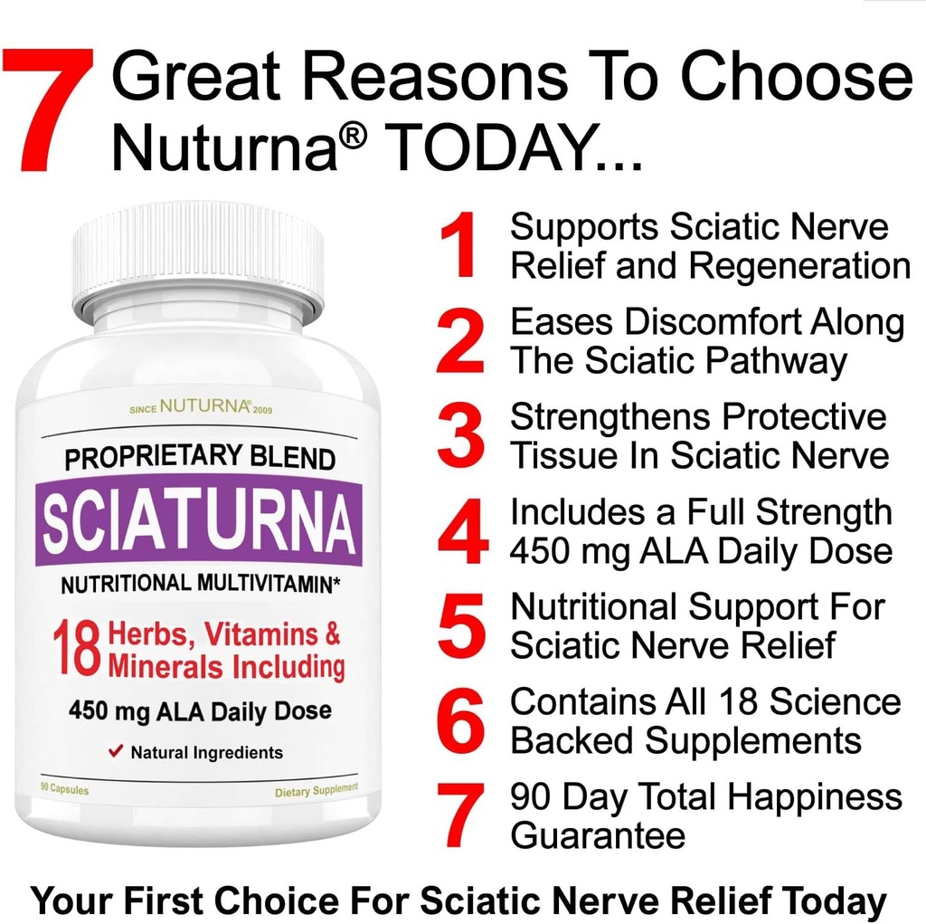 Sciatic Nerve Relief Support Supplement 450 mg Alpha Lipoic Acid - 18 in 1 Super Formula alaselkä, Hip, Lumbar, Reisi, Jalka, Jalka - Paras Natural Sciatic Nerve Relief Support - 90 kapselia