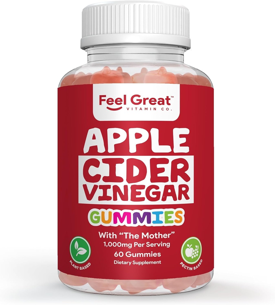 Känn stora vitaminer Apple Cider Vinegar Gummies - ACV med Modern för Digestive Support & Daily Wellness - Vegan, Non-GMO, 60 Gummies
