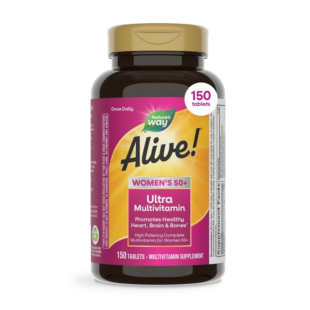 Luonto on elossa! Vitamiinit naisille 50 Plus, täydellinen monivitamiini, korkea vahvuus Formula, Methylated B12, Gluteeniton, 150 tablettia