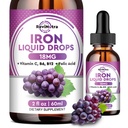 Liquid Iron Supplement for Women, Miehet & Kids - Liquid Iron Drops Folate, C-vitamiini, B6, B12 Anemia, Punainen verisolu, energiatuki - Rypäleen maku, 2 Fl Oz