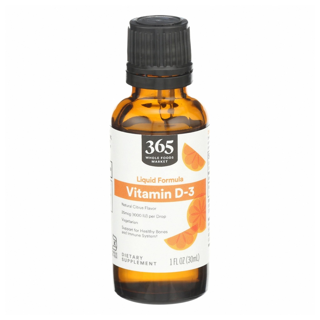 365 by Whole Foods Market, Vitamiini D-3 Liquid Citrus Flavor 1000IU, 1 OZ