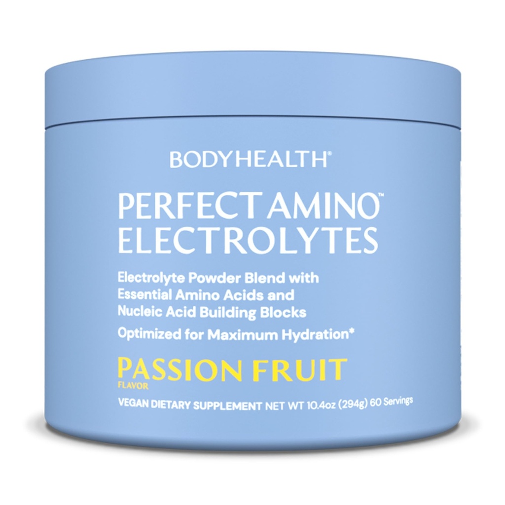 BodyHealth PerfectAmino Electrolytes Powder No Sugar, Hydration Fasting Keto Zero Sugar Electrolytes Drink Mix med spårmineraler - Passion Fruit - 60 portioner