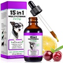 Dog Multivitamin,15 i 1 Dog Multivitamin Liquid Drops Supplements, Dog Vitaminer för hjärthälsa, ben, gemensamma, hud och rock, blåsa, immunsystem Support 60ml