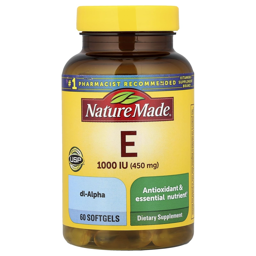 Luonto Valmistettu E-vitamiini 1000 IU (dl- Alfa) Softgels 60 Ct