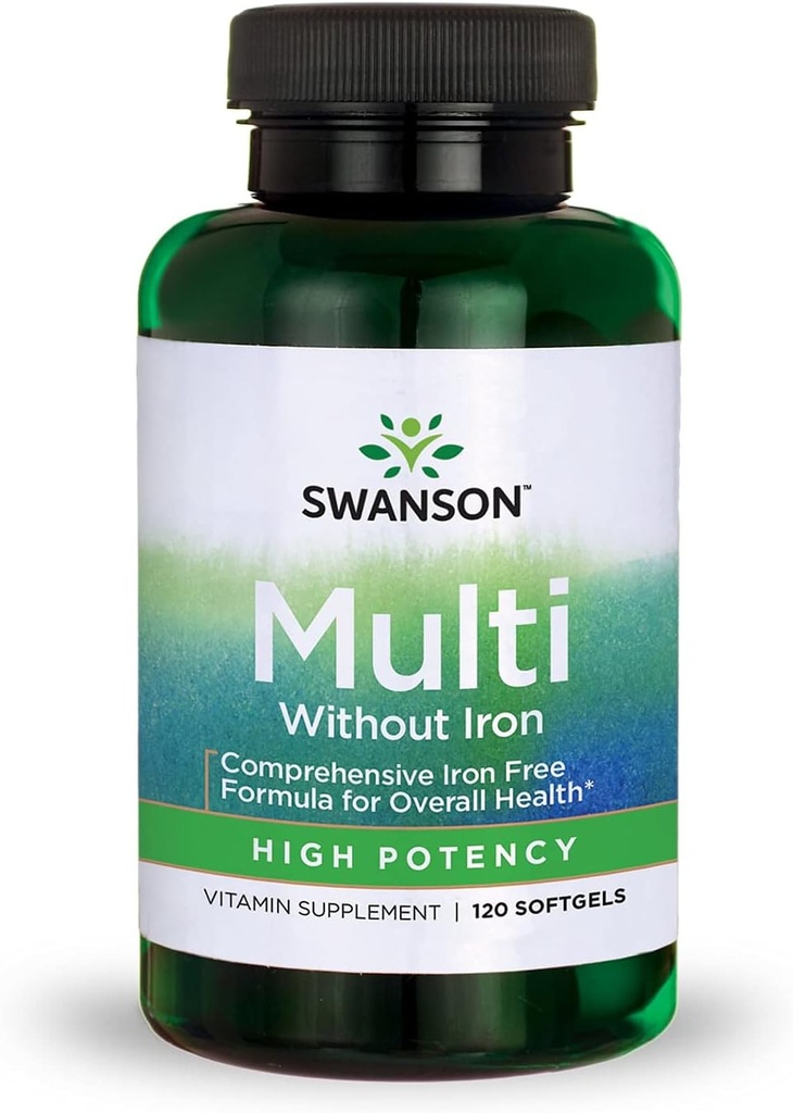 Swanson Multi ilman rautaa Multivitamiini terveys täydentää Iron-free Formula 120 Softgels Sgels