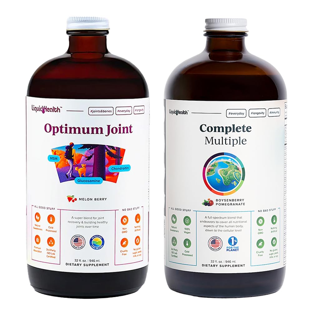 LIQUIDHEALTH Optimum Joint Glukosamiini Chondroitin täydentää & Complete useita päivittäin Multivitamiini Bundle miesten ja naisten - Immuno tuki, luun yhteinen terveys, koko elintarvikkeet - USA Made, Vegan, ei-GMO