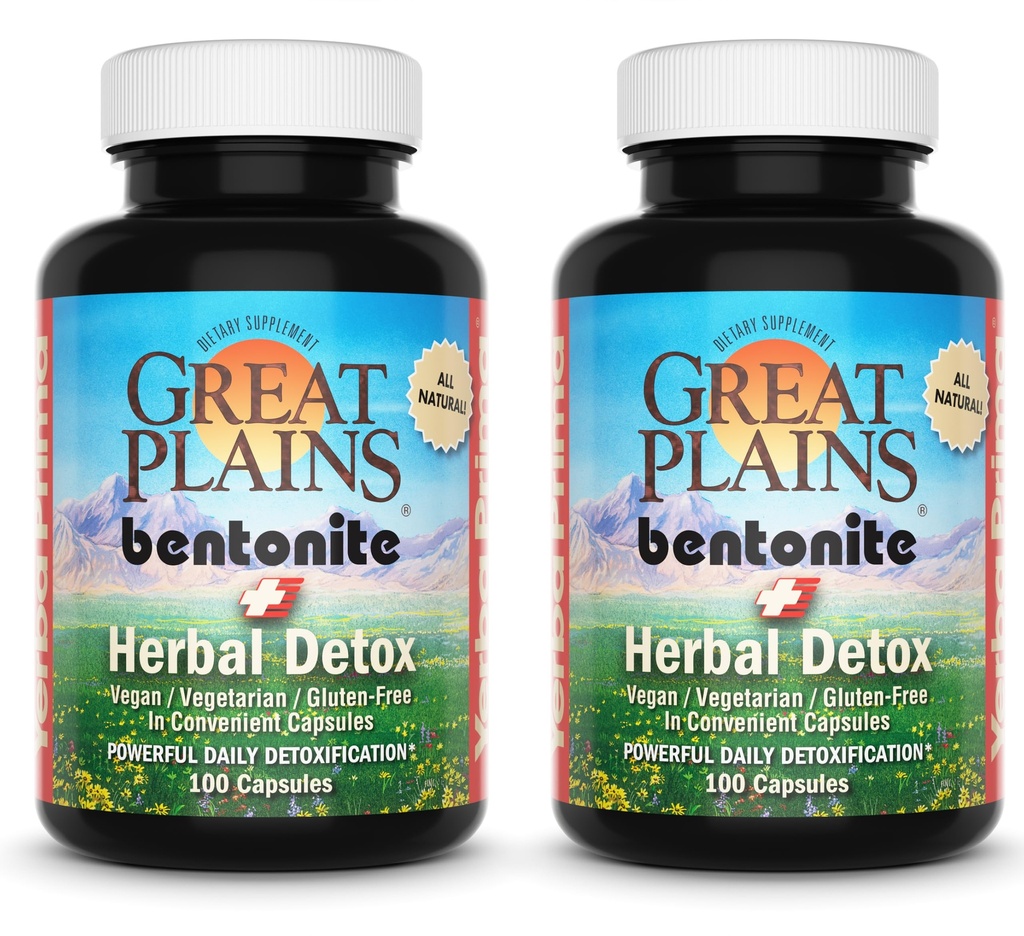 Yerba Prima Great Plains Bentonite Clay Caps Plus Herbal Detox (Pack of 2) - Ruokaluokka - Maksan ja Colon Cleanse Supplement Kapselit