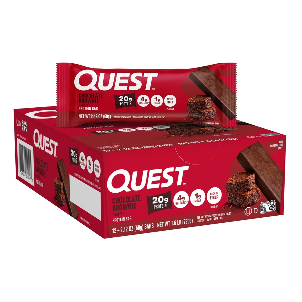 Quest Nutrition Chocolate Brownie Protein Bar, 20g Proteiinia, 1g sokeria, 4g Net Carb, Gluteeniton, 12 kreivi