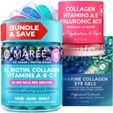 MAREE Bundle - Vitamin B1 Thiamine Gummies, Lip Mask, Under Eye Gels - A, E, D, C Vitamins - Collagen & Hyaluronic Acid - Komplex för hud, naglar, hår - mask för torra läppar - Gels för Puffy Eyes