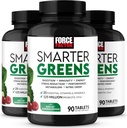 FORCE FACTOR Smartter Greens Tabletit, 3- pakkaus, vihreät täydentää 25+ Superfoods ja antioksidantteja parantaa digestiota, vähentää stressiä, vahvistaa immuniteettia ja tukea aineenvaihduntaa, 270 tablettia