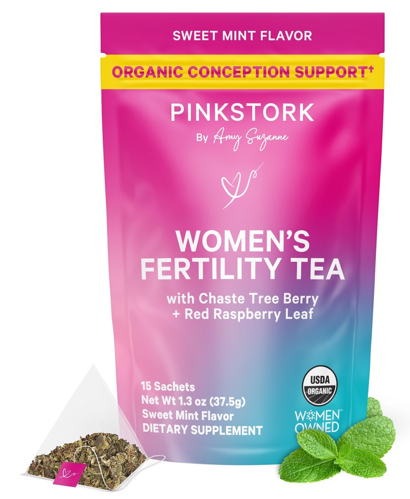 Vaaleanpunainen Stork Organic Fertility Tea naisten hedelmällisyys Lisäravinteet naisille Chaste Tree Berry (Vitex) + Red Raspberry Leaf 