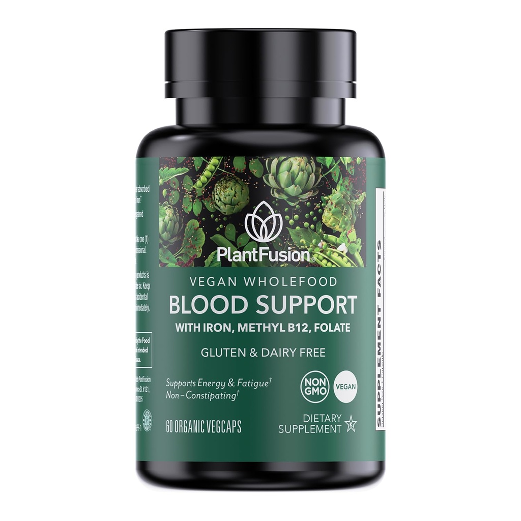 PlantFusion Vegan Iron Supplement for Women & Men - Gentle Plant-Based Silitysrauta C-vitamiini, Metyyli B12, Folaatti - ei-kosteuttava, Kokoruoka Rauta pillereitä energia, anemia & verituki, 60 kapselia