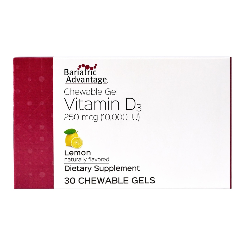 Bariatric Advantage D-vitamiini Gels 10 000 IU - D3-vitamiini purugeelit - Luun terveystuki* - bariatrisille potilaille - hyvät makuvitamiinit - helppo käyttää - 30