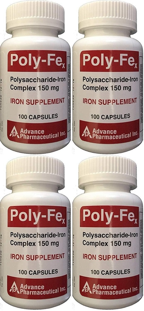 Polysackarid järnkomplex 150 mg kapslar järntillskott 100 kapslar per flaskförpackning med 4 totalt 400 kapslar