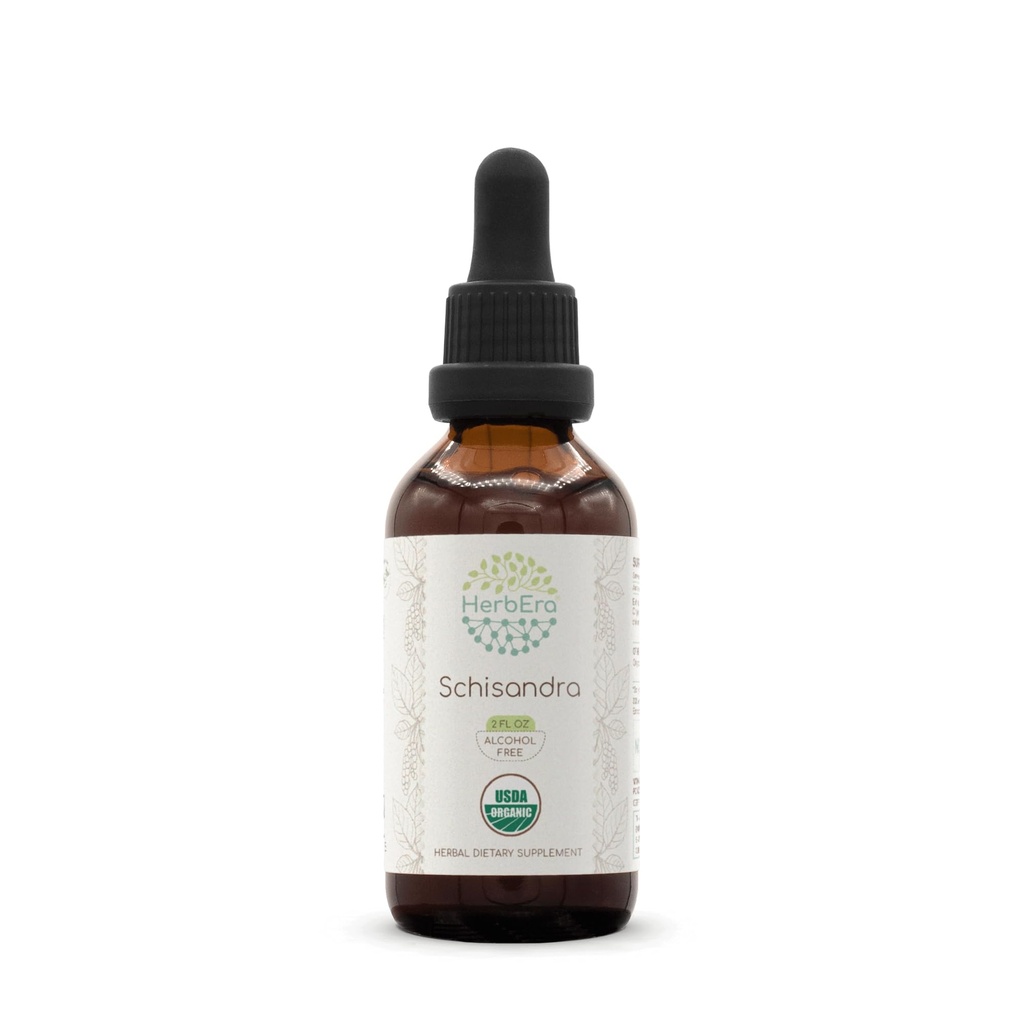 HerbEra Schisandra B60 USDA Organic Tincture | Alkoholfri Extract, High-Potency Herbal Drops, Liquid Supplement| Certified Organic Schisandra (Schisandra Chinensis) Torkade Berry (2 oz)