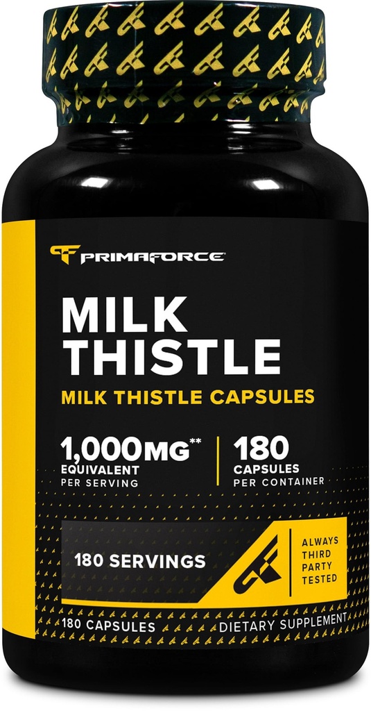 Primaforce Milk Thistle 180 kapselia 1000mg Ekvivalentti - Gluteeniton, ei-muuntogeeniset ravintolisä, alkaen 250mg / 4:1 uute