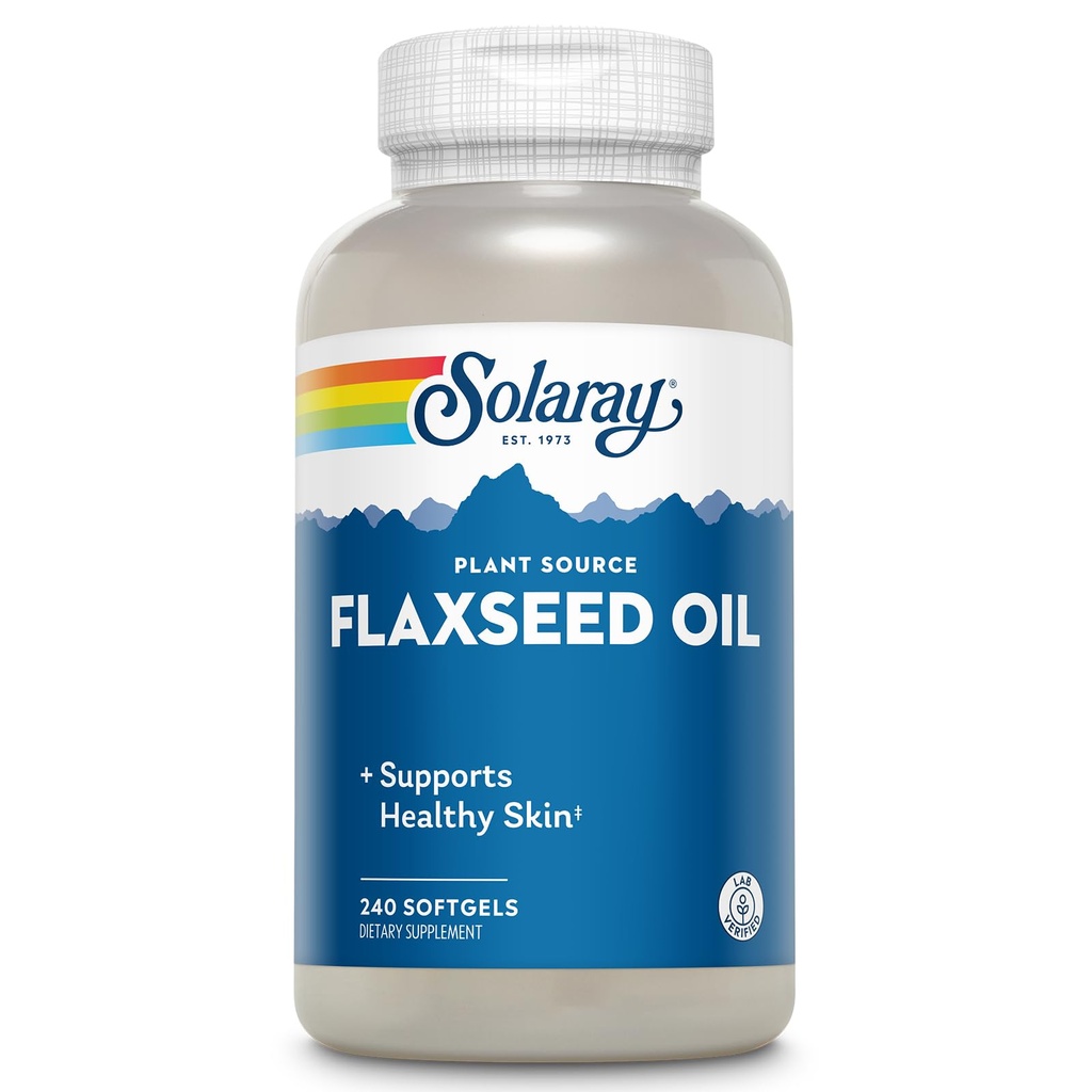 SOLARAY Flaxseed Oil 3000 mg med Omega 3 6 9, Flax Seed Softgels för hudhälsa, Triple Omega Supplement, Non-GMO, Gluten Free, Lab Verified - 60-dagars garanti - 80 portioner, 240 Softgels